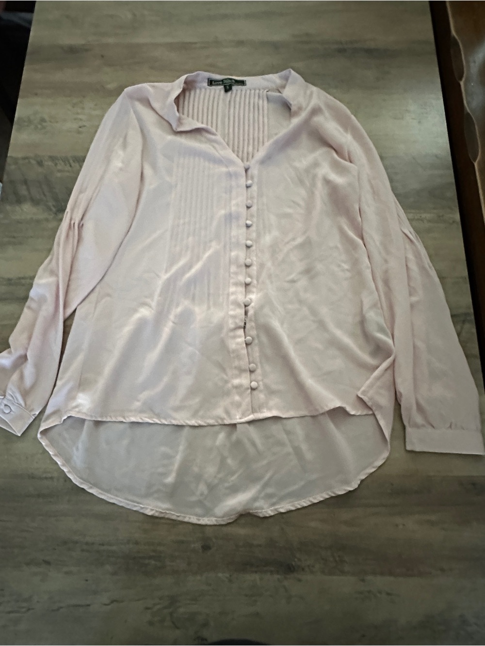 Love Stitch Pale Pink Pleated Front Button-Down Blouse